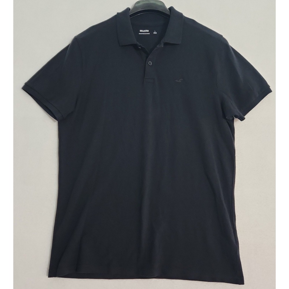 Hollister Advanced Stretch Polo Shirt Size Large Black Logo